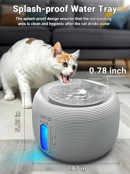 Kastty 3.5L/118 oz Quiet Cat Water Fountain, Large Capacity Pet Water Fountain for Cats Indoor Water Level LED Light Multi-Filtration, Automatic Cat Fountains for Drinking Easy Cleaning FS77(Grey)