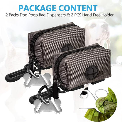 Dog Waste Bag Dispenser Pet Poop Bags Holder for Doggie Waste Bags Dispensers Soft Fabric Zipper Small Doggy Puppy Pouch for Leash Accessory Attachment with Carrier,2PC Grey