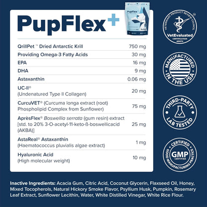 PupFlex+ Hip and Joint Supplement Dogs, Vet Created Soft Chews with UC-II® Collagen for Dogs, CurcuVET® & Omega 3, Proven More Effective Than Glucosamine Chondroitin, Dog Joint Supplement (60 ct)