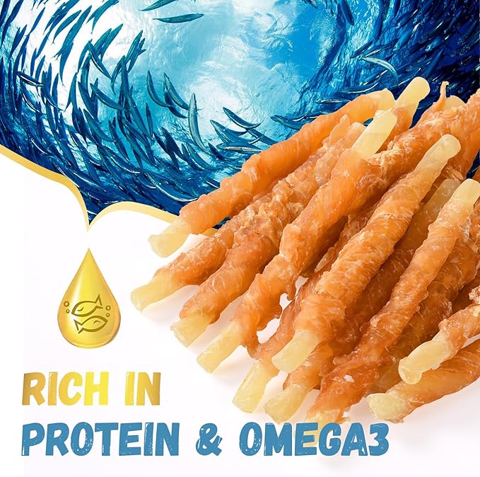 Dog Treats Chicken Wrapped Cod Sticks, Natural Chicken Cod Jerky Treats Rich in Omega-3, High Protein Chewy Training Treats Dog Snacks for Small Medium Large Dogs, 15-17 Counts, 10.6 oz