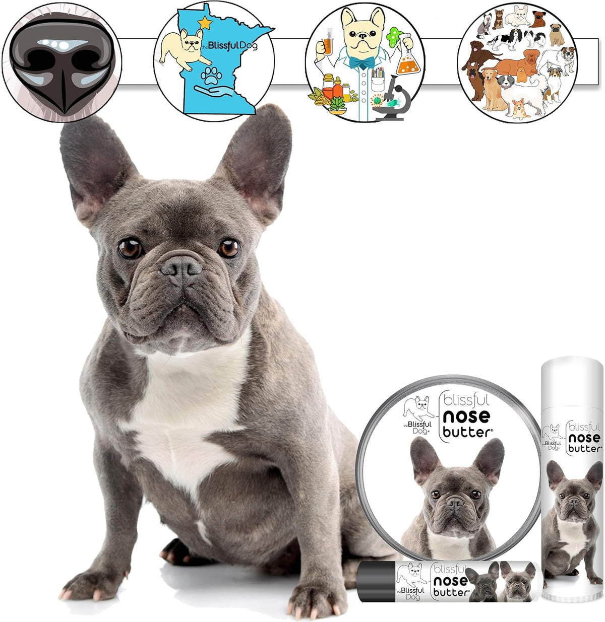 The Blissful Dog Blue French Bulldog Unscented Nose Butter - Dog Nose Butter, 4 Ounce