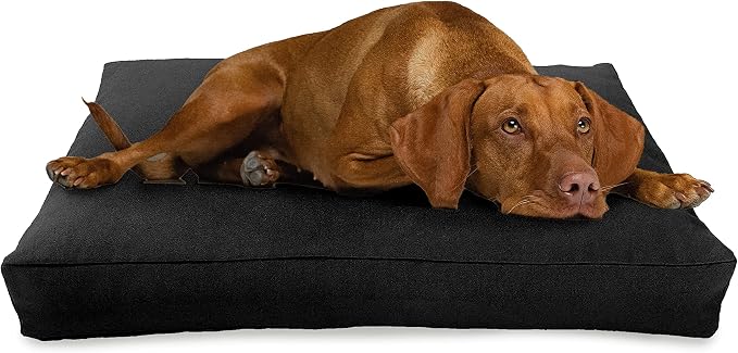 Small - 30 x 20 x 4 - Black Premium Organic Hemp Dog Bed - CertiPUR Fill - Removeable Cover