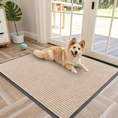 OLANLY Front Door Mat Indoor Outdoor Entrance, Waterproof Heavy Duty Doormat, Fade Resistant, Low Profile, Easy Clean Patio Porch Welcome Floor Mats for Entry, 40x32, Beige