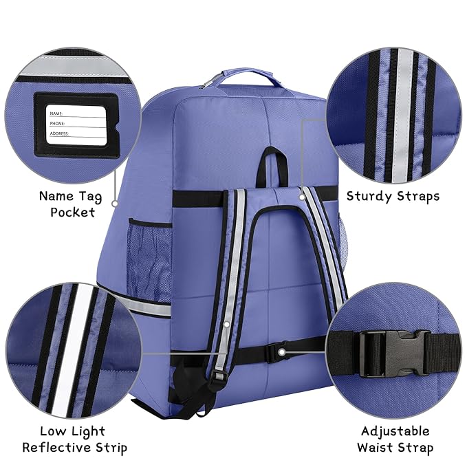 Car Seat Travel Bag - Padded Car Seat Carrier with Steel Cable Handle and Reflective Stripes, Large Durable Airport Gate Check Bag with Shoulder Strap