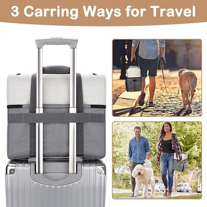 Mancro Dual Layers Dog Travel Bag, Pet Travel Bags with 2 Extra Large Food Containers, 2 Collapsible Dog Bowls, Multi-Pockets Tote Organizer for Pet Supplies, Road Trip Essentials, Weekend Camping