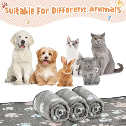 Tatuo 4 Pack Fleece Dog Blankets for Puppy Cats Multi-Size Sleep Mat for Pet Guinea Pig Soft Washable Warm Crate Bed Puppy Teething Toys Print Pattern Blanket Indoor(Dark Gray,41 x 30 Inch,Paw)