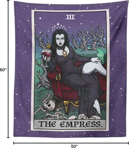 The Empress Tarot Card Tapestry - Female Vampire - Gothic Halloween Home Decor Wall Hanging (60" x 50")