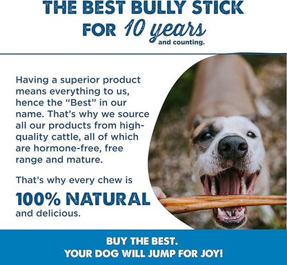 Best Bully Sticks 6 Inch Jumbo Bully Sticks for Dogs - 12 Count (Pack of 1) - Natural Grass-Fed Beef, Single Ingredient, Grain and Rawhide Free Chew, Large Breeds