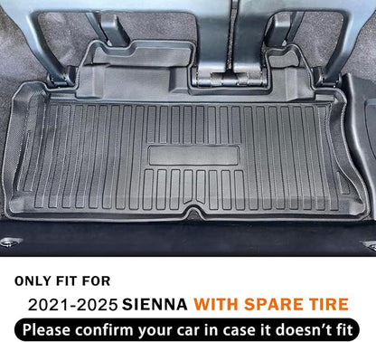 KUST Trunk Cargo Mat for 2021-2025 2026 Toyota Sienna with Spare Tire, All Weather Rear Cargo Liner Custom Fit Sienna Accessories TPE Rubber High Edge (Only for Sienna with Spare Tire)