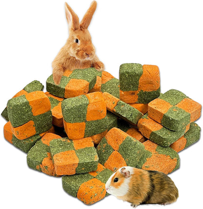 Fhiny 24 PCS Rabbit Chew Toys, Natural Timothy Hay Carrot Biscuit Handmade Bunny Molar Toys for Teeth Small Animal Snacks for Rabbits Guinea Pigs Chinchillas Hamsters Gerbils