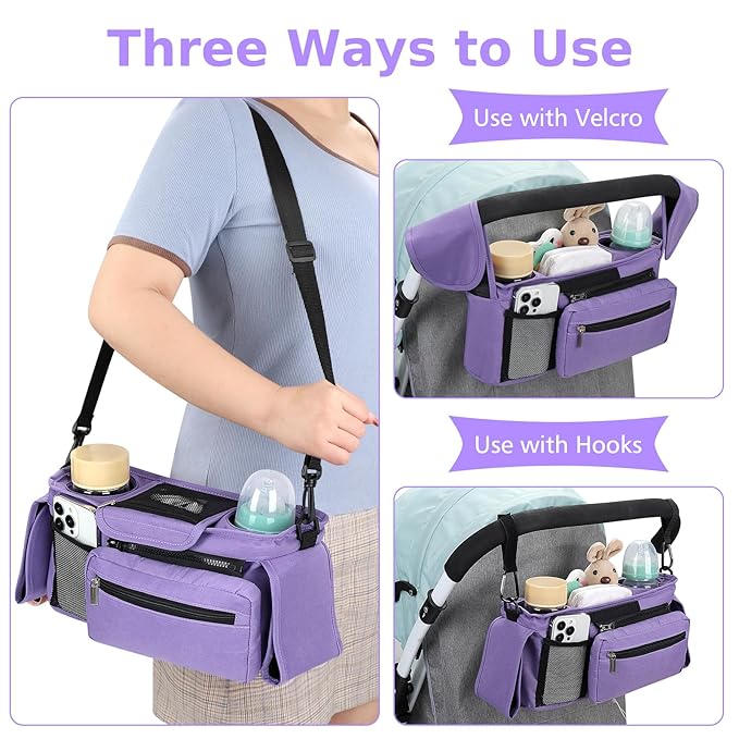 Accmor Universal Stroller Organizer with Insulated Cup Holder Detachable Phone Bag and Shoulder Strap,Stroller Bag Caddy Organizer Fits for Uppababy, Baby Jogger, Britax Strollers