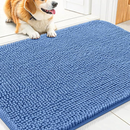 Smiry Dog Door Mat for Muddy Paws 30x20, Absorbs Moisture and Dirt Doormat, Non-Slip Washable Quick Dry Chenille Front Door Mat Indoor Entrance, Entryway Carpet for Inside Floor, Cornflower Blue