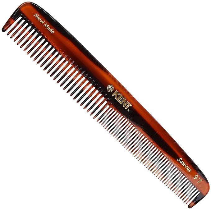 Kent 9T Tortoise Fine and Wide Tooth Comb Detangler - Large Handmade and Saw-Cut Dressing Combsw,for Wet and Dry, Hair Comb for Women and Durable Grooming Comb for Men Made in England