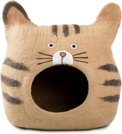 Luxurious Merino Wool Cat Cave - Foldable Hideaway Pod for Indoor Cats - Premium Felt Kitten Pet Enclosure - Covered Cat House for Ultimate Cozy Comfort by Woolygon (Face)