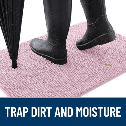 OLANLY Dog Door Mat for Muddy Paws 48x30, Absorbs Moisture and Dirt, Absorbent Non-Slip Washable Doormat, Quick Dry Chenille Mud Mat for Dogs, Entry Indoor Entryway Carpet for Inside Floor, Dusty Rose