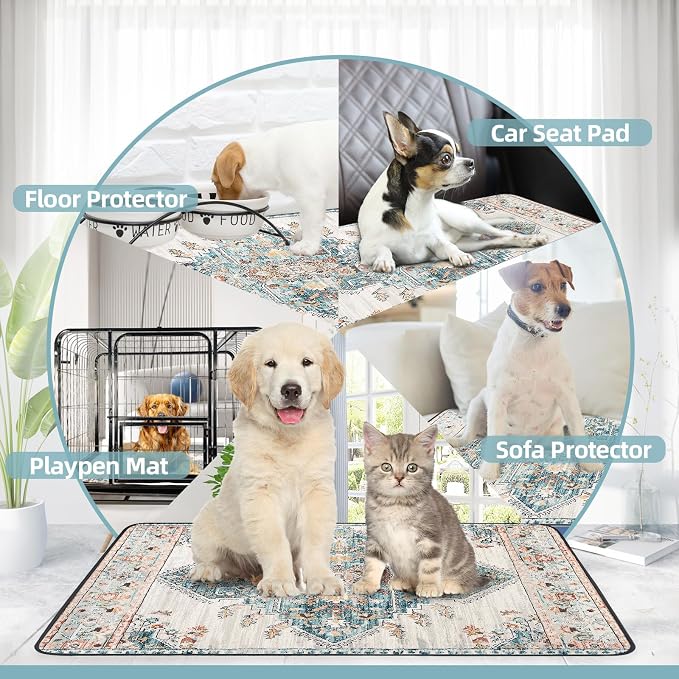 SCLOSE Washable Pee Pad for Dogs, 32" x 24" Reusable Puppy Pads Waterproof Dog Rugs, Super Absorbent, Leakproof, Dog Crate Pad, Playpen Mat, Whelping Pads, Blue Medallion