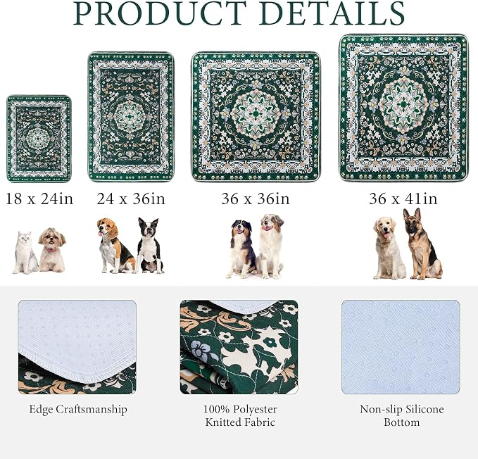Homimp Washable Pee Pads for Dogs, 2 Pack Reusable Puppy Pads Waterproof, Absorbent and Leakproof Dog Pee Pads, Non Slip Puppy Training Pads, Pet Mat for Floor, Crate, Couch, Whelping,Green, 36"x36"