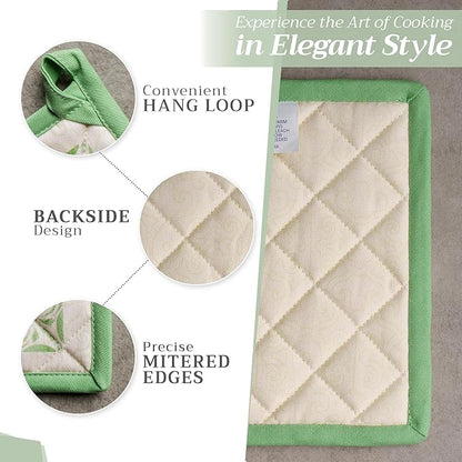 Maison d' Hermine Pot Holders 100% Cotton Heat Resistant Potholders 8" x 8" Hot Pads with Loop BBQ, Cooking, Baking, Grilling, Kitchen, Handling Hot Pans Spring/Summer (Pack of 1, Jardin Du Roy)