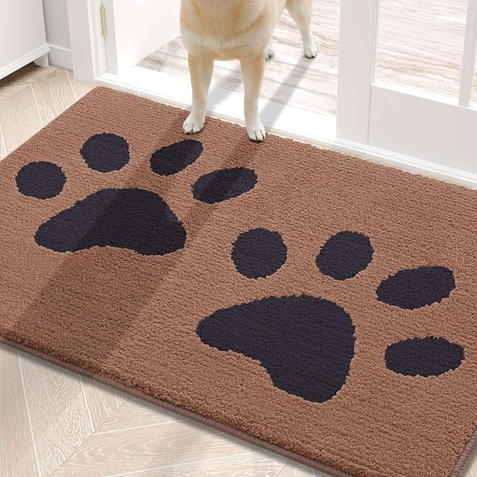 Buganda Dog Door Mat for Muddy Paws, Absorbent Dirt Trapper Washable Indoor Doormats, Non Slip Low-Profile Mud Mat for Dogs, Front Entrance Doormat for Inside Floor (30x20 Inches, Camel and Black)