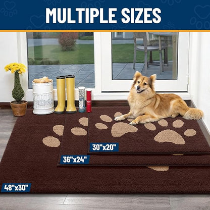 Smiry Dog Door Mat for Muddy Paws, Absorbs Moisture and Dirt, Low-Profile Entryway Mat with Non-Slip Backing, Entry Indoor Outdoor Doormat for Inside Floor (59x24 Inches, Brown, Paw)