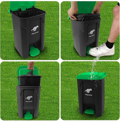 Dog Poop Trash Can Outside, 20L/5Gallon Dog Waste Trash Can with Lid, Pedal and Removable Inner Waste Bin, Pet Poop Bucket with 100 Bags, Green