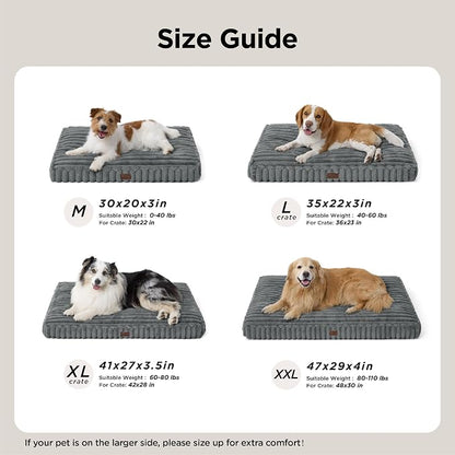 Bedsure ComfyFleece™ Fluffy XL Dog Bed, Extra Large Crate Pillow 41x27 Grey | Aesthetic Crate Bed for Balanced Support Cute Chopped Foam Pad with Removable Washable Cover Non-Slip Waterproof Cozy Pet Mat