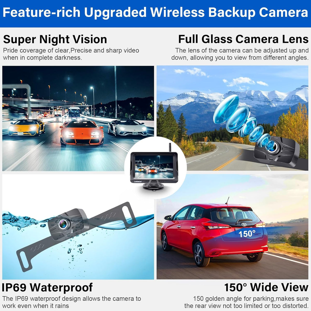 Wireless Backup Camera Ease Install - Color Image HD 1080P 5 Inch Monitor Digital Signal Stable No-Delay Bluetooth Rear View Camera Auto-Switching Night Vision for Truck/Car/Pickup/SUV/Camper - LK2