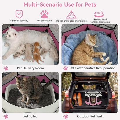 Sieidihit Dog Cat Pet Playpen Puppy Crate Cage Indoor Outdoor, Small Pink | Rest Zone for Recovering Pets New Pet Quarantine Room Portable Pop Up Easy to Set up lightweight dog Kennel with Carrying Bag