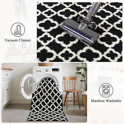 U'Artlines Runner Rug for Hallway 2×6feet Non Slip Kitchen Floor Carpet Runners Black and White Geometric Pattern Machine Washable Area Rug for Entryway Bathroom