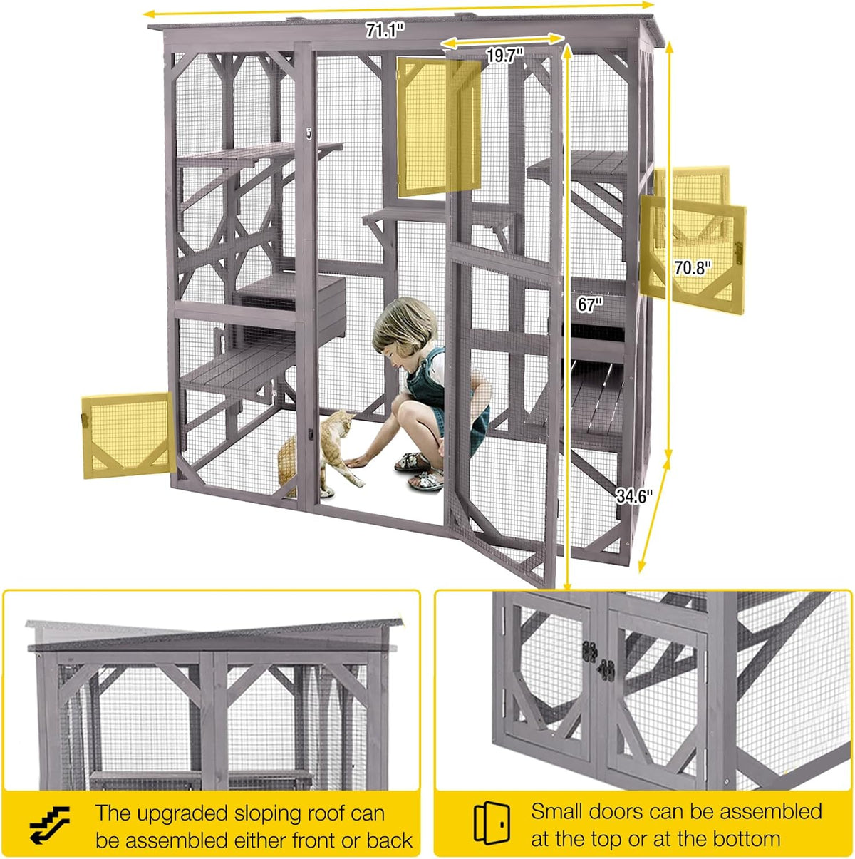 Aivituvin Catio Outdoor Cat Enclosure Large Walk in Cat Kennel Kitten Cage with Platforms and Small Houses