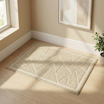 WePet Cat Litter Box Mat, Kitty Premium PVC Pad, Durable Trapping Rug, Phthalate Free, Urine-Resistant, Scatter Control, Mosaic, L 35 x 23 Inch, Beige