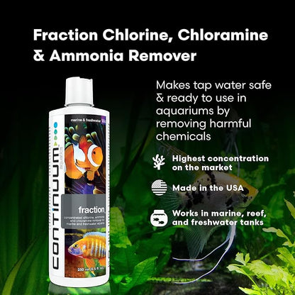Continuum Aquatics Fraction Water Conditioner for Freshwater & Marine Aquariums – Removes Ammonia, Chlorine & Chloramines – Supports Aquarium Balance – Advanced Water Treatment, 250 ml