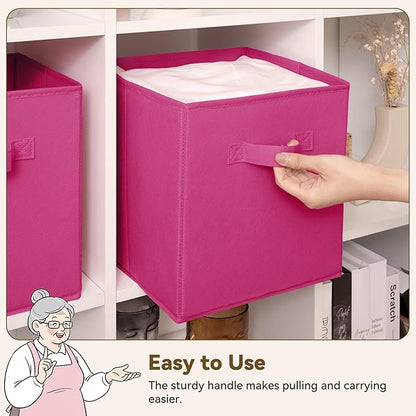 GRANNY SAYS 11 Inch Cube Storage Bins, Cube Storage Organizer, Fabric Storage Bins, Storage Cubes for Shelves, Closet, Toy Storage Bins for Kids Room, Play Room, Rose Red, 6-Pack