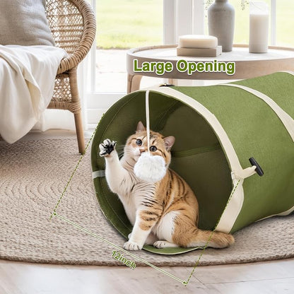 Ownpets Cactus Cat Tunnel 10" with Peek Holes for Indoor Large Cat, Green | Durable Oxford fabric, noise-free, foldable & connectable, multi-cat friendly, tube for cats up to 20lb, includes ball & wand