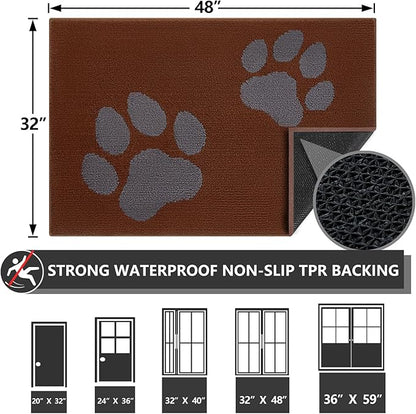FONEYI Indoor Door Mat, 32"x48" Dog Mats for Muddy Paws, Rubber Backing Non Slip Super Absorbent Washable Entryway Rug, Low-Profile Front Back Door Mats, Inside Floor Doormats for Entryway, Brown
