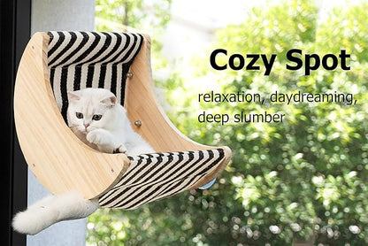 Window Cat Beds for Indoor Cats Perches Moon Shelves Mounted with Strong Suction Cups Cat Window Seat for Sleep and Watch Birds(Stripe)