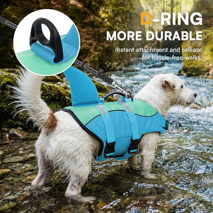 Shark Dog Life Jacket, Dog Life Vests for Boating, High Buoyant Pet Life Vest for Swimming, Adjustable Easy On Life Jackets for Small, Medium, Large Dogs (Pool Blue,XXL)