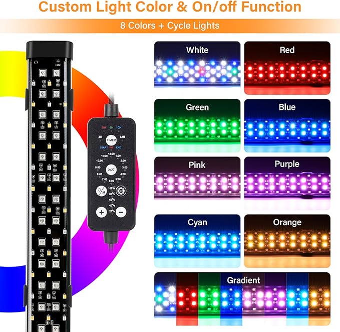 hygger Submersible LED Aquarium Light, 21W 23in 24/7 Mode Fish Tank Light with 5 Rows Beads, with Timer 9 Colors and Adjustable Brightness, Full Spectrum IP68 Waterproof Light for Fish Tank 24-43 inch