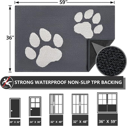 FONEYI Indoor Door Mat, 36"x59" Dog Mats for Muddy Paws, Rubber Backing Non Slip Super Absorbent Washable Entryway Rug, Low-Profile Front Back Door Mats, Inside Floor Doormats for Entryway, Dark Grey