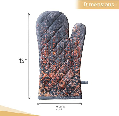 Maison d' Hermine Oven Gloves 100% Cotton Oven Mitt 7" x 13" with Loop Heat Resistant BBQ Cooking Gloves for Thanksgiving Christmas Decorations Baking Handling Hot Pans (Pack of 1, Imperfection)