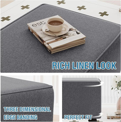 H.VERSAILTEX Ottoman Cover Slipcover Square Fit Length 36"-37" Footrest Sofa Slipcovers Stool Cover Footstool Protector Covers Feature Thick Durable Linen Look Fabric Removable Washable - Heather Grey