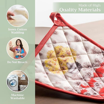 Maison d' Hermine Pot Holders 100% Cotton Heat Resistant Potholders 8" x 8" Hot Pads with Loop for Thanksgiving Christmas Decorations BBQ Cooking Baking Handling Hot Pans (Pack of 1, Bagatelle)