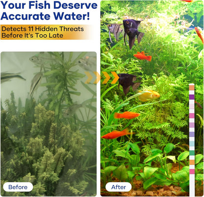 11 in 1 - Aquarium Test Strips | 950 Tests - 150 Strips | Fish Tank Aquariums Water Test Kit & ebook | Aquarium Thermometer | Fish Tank Water Testing Kit Includes 50 Ammonia Strips | Versatile Usage