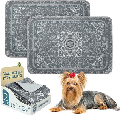Homimp Washable Pee Pads for Dogs, 2 Pack Reusable Puppy Pads Waterproof, Absorbent and Leakproof Dog Pee Pads, Non Slip Puppy Training Pads, Pet Mat for Floor, Crate, Couch, Whelping,Grey, 18"x24"