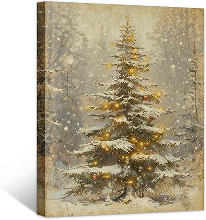 Framed Christmas Pictures Wall Decor,Vintage Pine Tree Prints,Winter Christmas Canvas Wall Art Decoration for Bedroom Bathroom Living Room Rustic Xmas Holiday Gifts (Christmas Tree 2, 16'' X 24'')