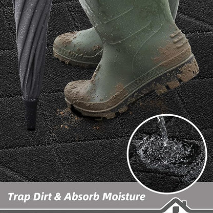 BEQHAUSE Dirt Trapper Door Mat 36" x 60", Doormat Non-Slip Entryway Rugs Washable, Dog Door Mat Stain Resistant and Absorbent Welcome Floor Mat for Front Back Door, Mud Wet Shoes & Paws, Black