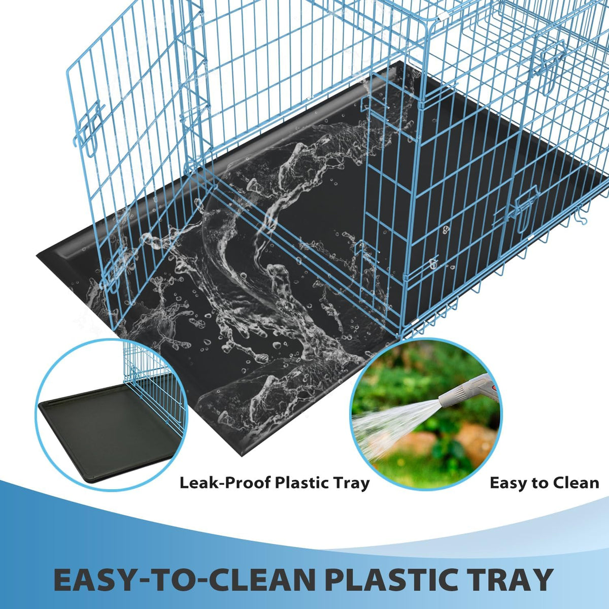 BestPet | Dog Crate | 42" | Blue | Foldable Metal Kennel with Double Doors, Secure Slide-Bolt Latches, Leakproof Tray | Portable Dog Cage for Large Breeds | for Travel, Indoor & Outdoor Use