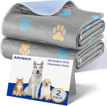 Aitmexcn Washable Puppy Dog Pee Pad, 2PCS 100% Waterproof Whelping Training Mat for Puppy/Senior Dog, Fast Drying Reusable Puppy Pads for Indoor, Outdoor and Car Travel- 36 x 48'' Llight Gray