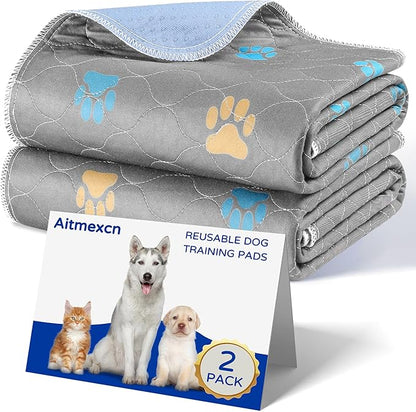 Aitmexcn Washable Puppy Dog Pee Pad, 2PCS 100% Waterproof Whelping Training Mat for Puppy/Senior Dog, Fast Drying Reusable Puppy Pads for Indoor, Outdoor and Car Travel- 36x36'' Llight Gray