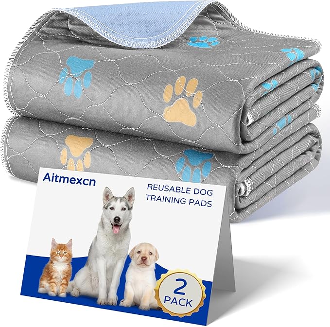 Aitmexcn Washable Puppy Dog Pee Pad, 2PCS 100% Waterproof Whelping Training Mat for Puppy/Senior Dog, Fast Drying Reusable Puppy Pads for Indoor, Outdoor and Car Travel- 36x41'' Llight Gray